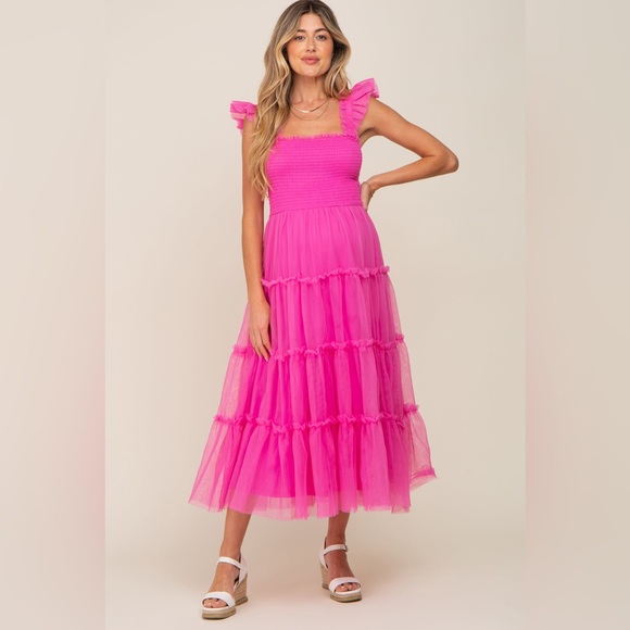 Pinkblush Dresses & Skirts - Elegant Pink Ruffle Maxi Dress